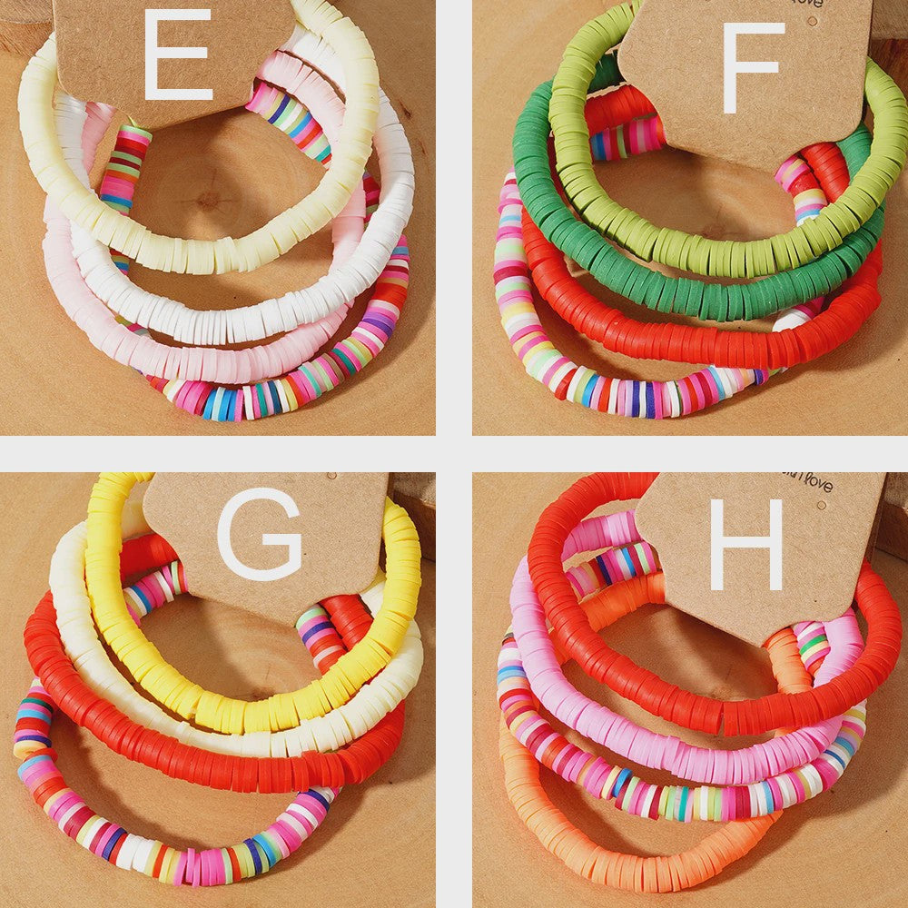 Set van 4 Kleurrijke Heishi Kralen Armbanden - Handgemaakt Boho Mixkleur Sieraden Dames 2024