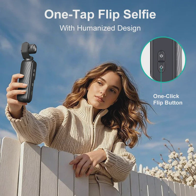 Ourlife 4K Actiecamera met 330° Face Tracking Gimbal Stabilisator & Touchscreen