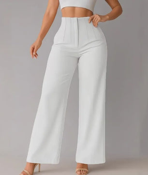 Elegante Dames Pantalon met Hoge Taille en Wijde Pijpen - Perfect voor Kantoor en Casual Gelegenheden