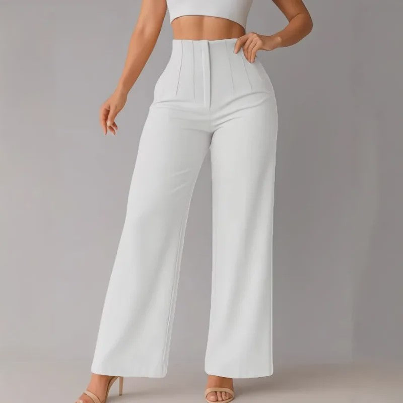 Elegante Dames Pantalon met Hoge Taille en Wijde Pijpen - Perfect voor Kantoor en Casual Gelegenheden