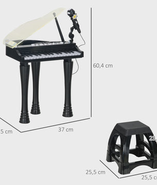 Zwart Kinder Elektrisch Piano Speelgoed met Krukje - 32 Toetsen & Microfoon