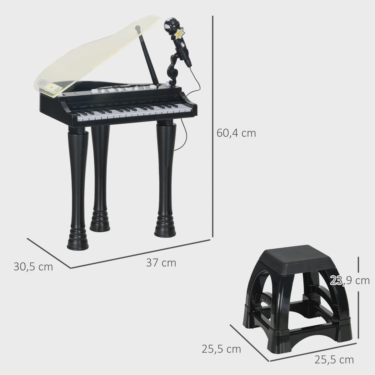 Zwart Kinder Elektrisch Piano Speelgoed met Krukje - 32 Toetsen & Microfoon