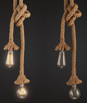 Retro Houten Touw Hanglamp - Vintage Industrieel Design met E27 Fitting