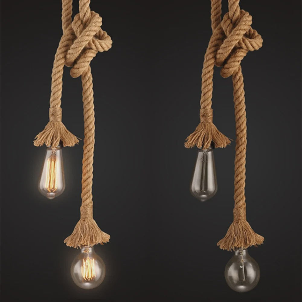 Retro Houten Touw Hanglamp - Vintage Industrieel Design met E27 Fitting
