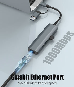 USB-C Hub met Gigabit Ethernet & 3x USB 3.0 Poorten - Aluminium Docking Station