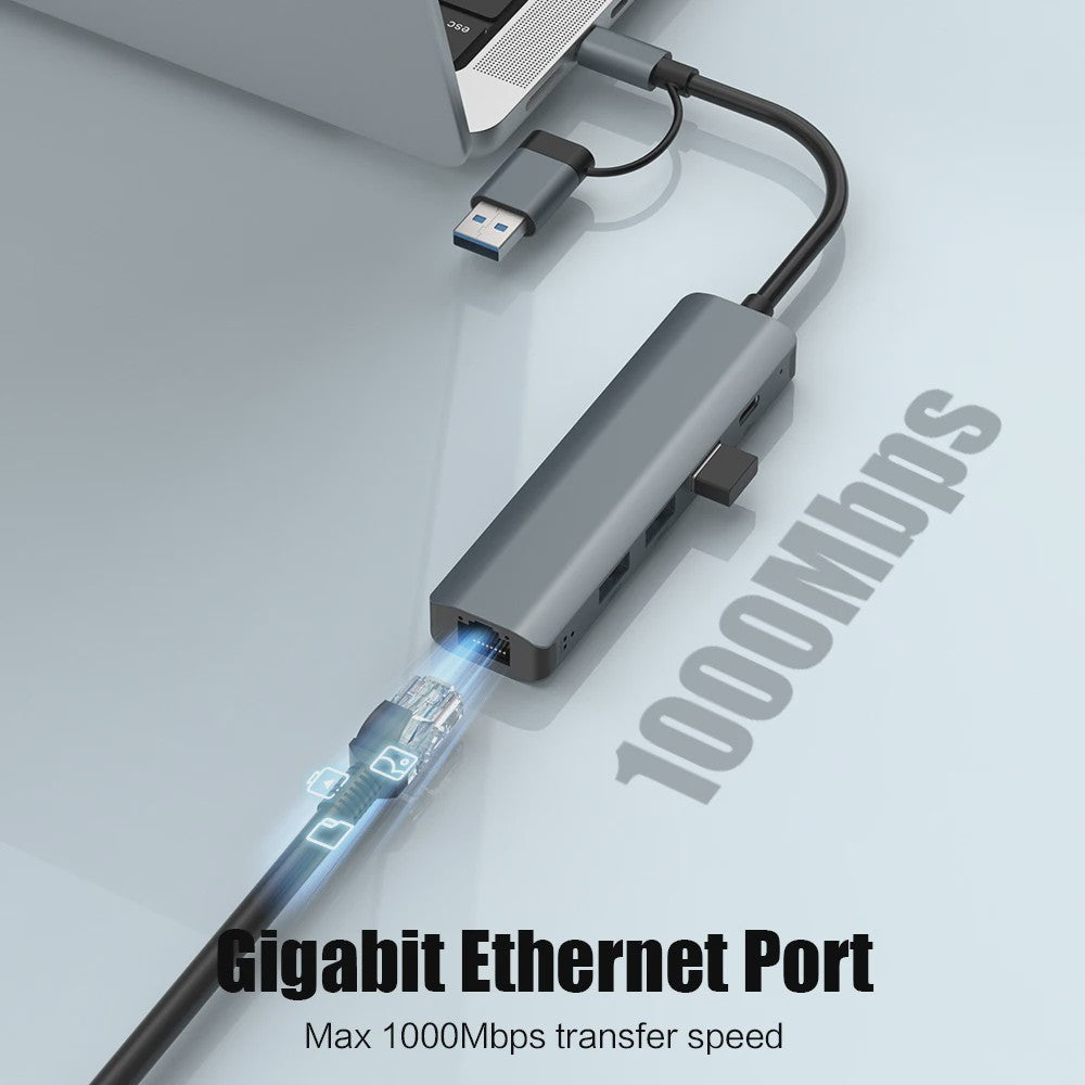 USB-C Hub met Gigabit Ethernet & 3x USB 3.0 Poorten - Aluminium Docking Station