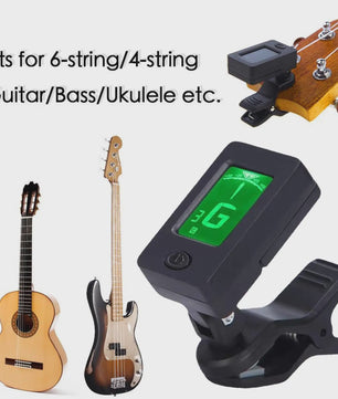 Professionele Clip-On Gitaartuner met 360° Draaibaar LCD Scherm - Voor Gitaar & Ukulele
