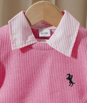 Baby Meisjes Jurk met Geborduurd Vest en Gestreept Shirt - Lente/Zomer Outfit