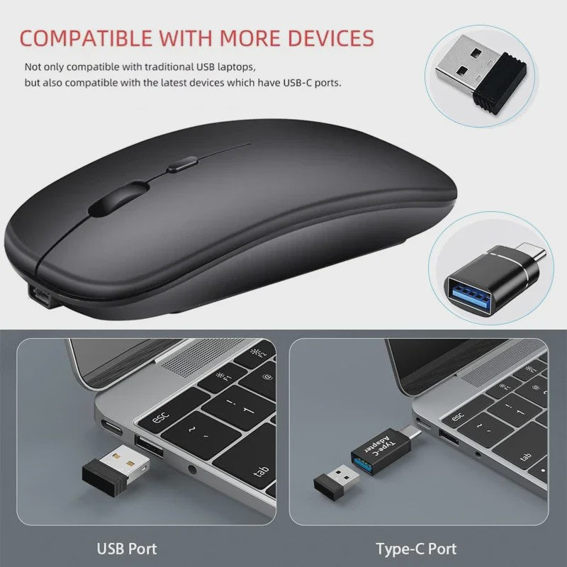 Draadloze Oplaadbare Muis: Bluetooth & 2.4GHz Dual Mode voor PC/Laptop