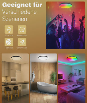 Slimme Plafondlamp LED RGB 24W Dimbare Rond Zwart 30cm met Afstandsbediening & App Bediening