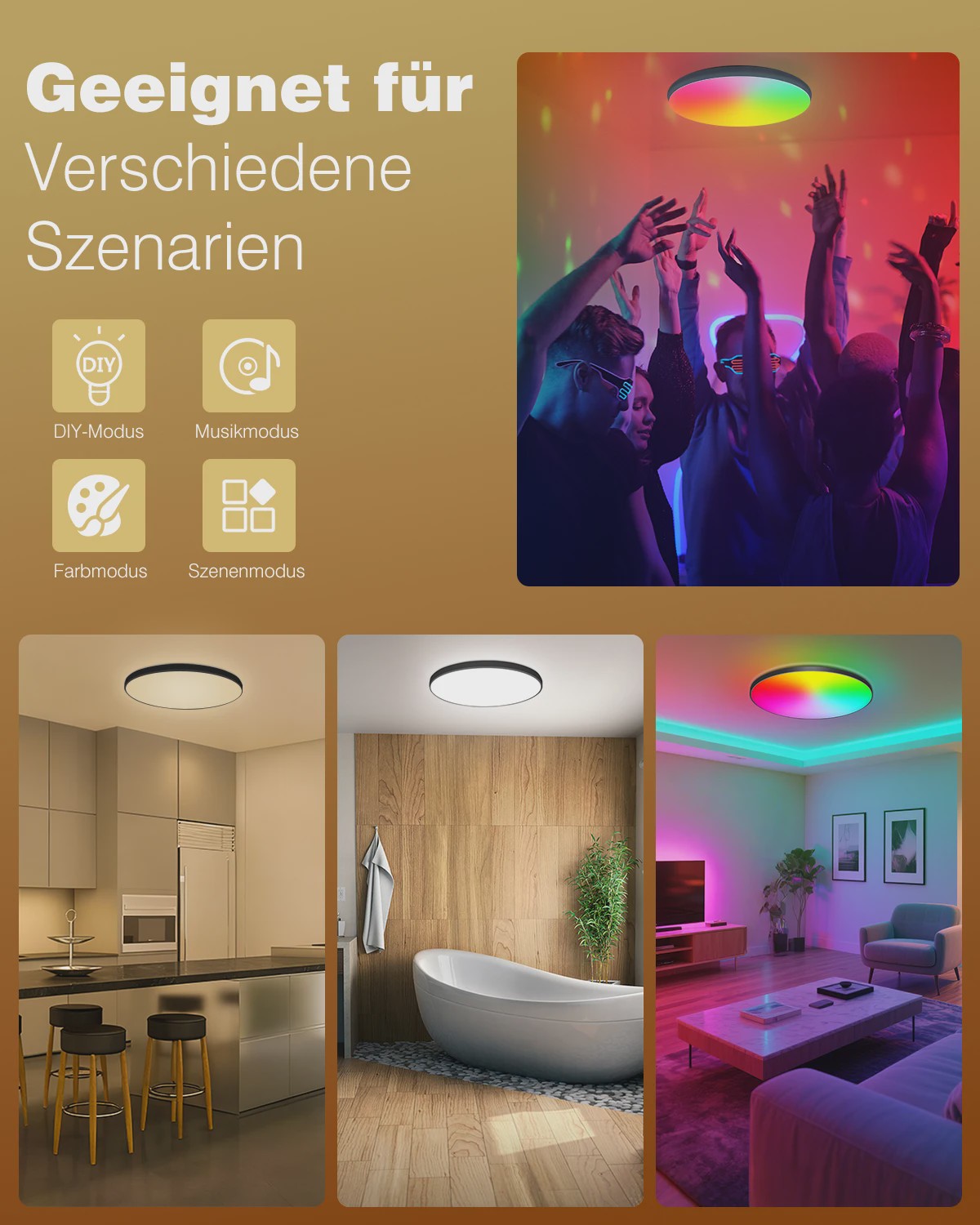 Slimme Plafondlamp LED RGB 24W Dimbare Rond Zwart 30cm met Afstandsbediening & App Bediening