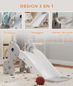 AIYAPLAY Giraffe Kinder Glijbaan met Basketbalring en Klimmuur - Indoor Speelplezier