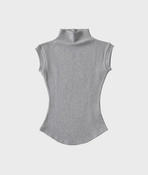 Dames Zomer Mouwloze Turtleneck Top - Slim Fit Basic T-shirt