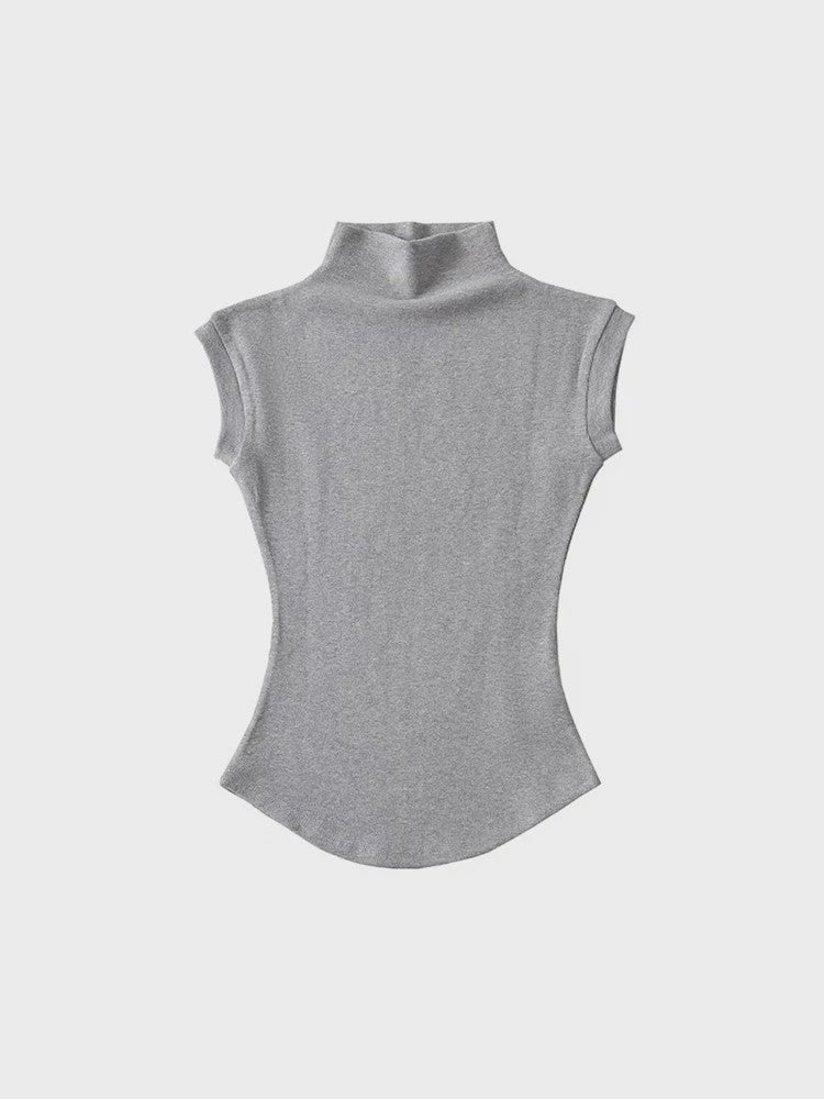 Dames Zomer Mouwloze Turtleneck Top - Slim Fit Basic T-shirt