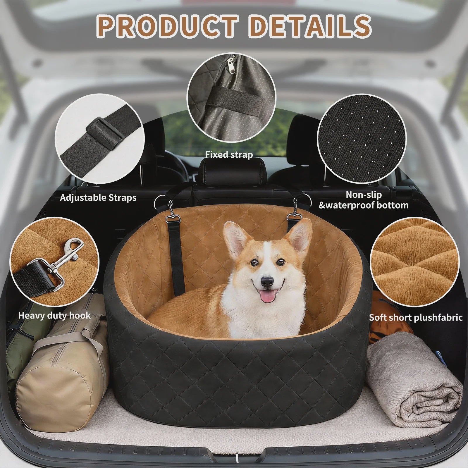 Veilige Hond Auto Stoel met Veiligheidsharnas & Anti-slip Bodem - Wasbaar