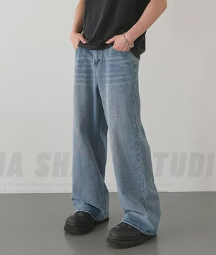 Herfst/Lente Heren Jeans - Loose Fit, Wide Leg, Vintage Washed Denim