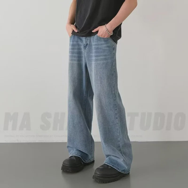 Herfst/Lente Heren Jeans - Loose Fit, Wide Leg, Vintage Washed Denim