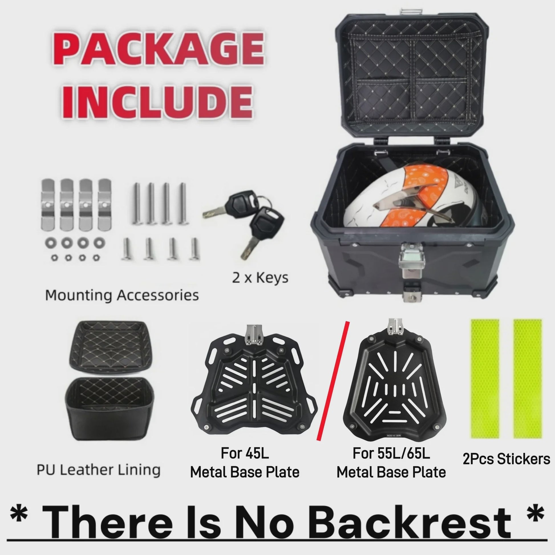 Waterdichte Aluminium Motor Topcase - 45L, 55L, 65L - Helmbox & Bagagebox