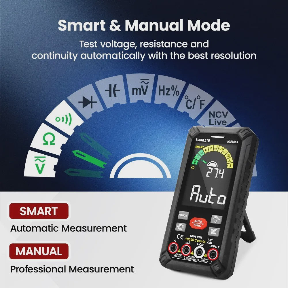 KAIWEETS KM601S/KM602 Digitale Multimeter: Smart & Manual, True-RMS, 10000/6000 Counts, Zaklamp