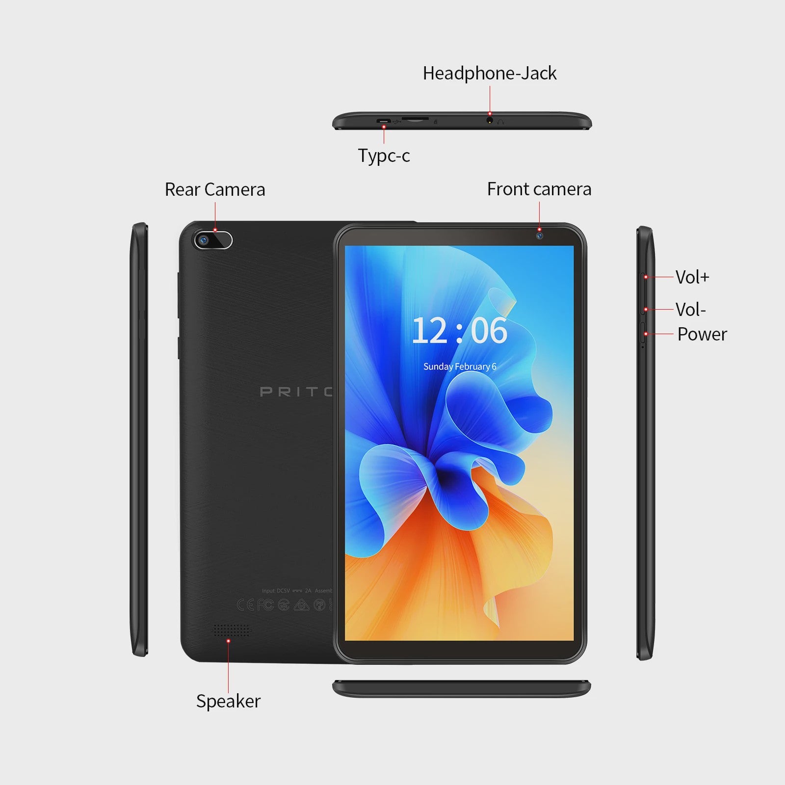 PRITOM 7 Inch Tablet PC met Android 13, 32GB Opslag en Beschermhoes