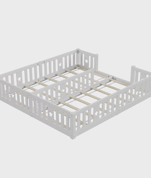 Houten Kinder Vloerbed 90x200cm met Zijhek - Veilig en Sfeervol Slapen voor 2 Kinderen