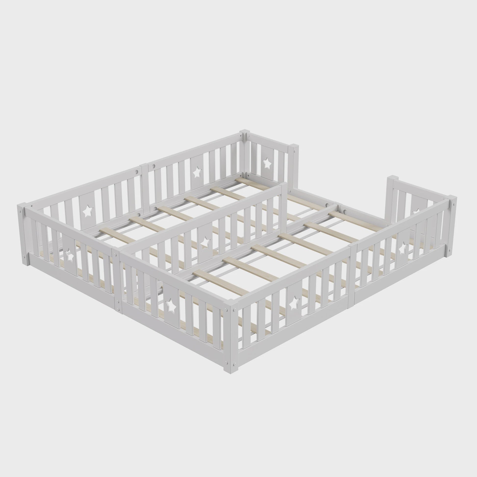 Houten Kinder Vloerbed 90x200cm met Zijhek - Veilig en Sfeervol Slapen voor 2 Kinderen