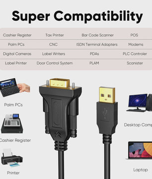 CableCreation USB naar RS232 Serieel Adapter Kabel (DB9 Male, PL2303 Chip) - Goudkleurig, Compatibel met Windows, Linux, Mac