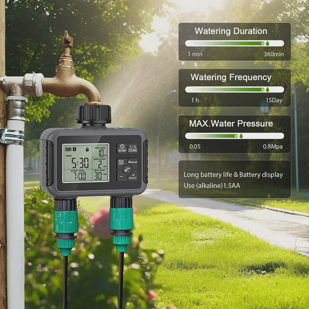 Intelligente Automatische Water Timer met 2 Uitgangen voor Buiten - Programmeerbaar Irrigatiesysteem