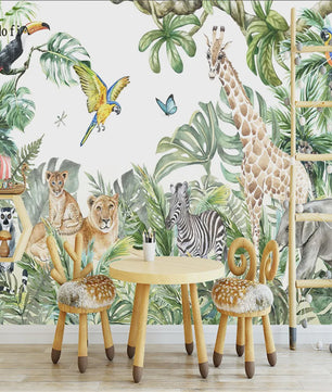 Milofi 3D Muurschildering Behang: Scandinavisch Bos met Jungle Dieren voor Kinderkamer