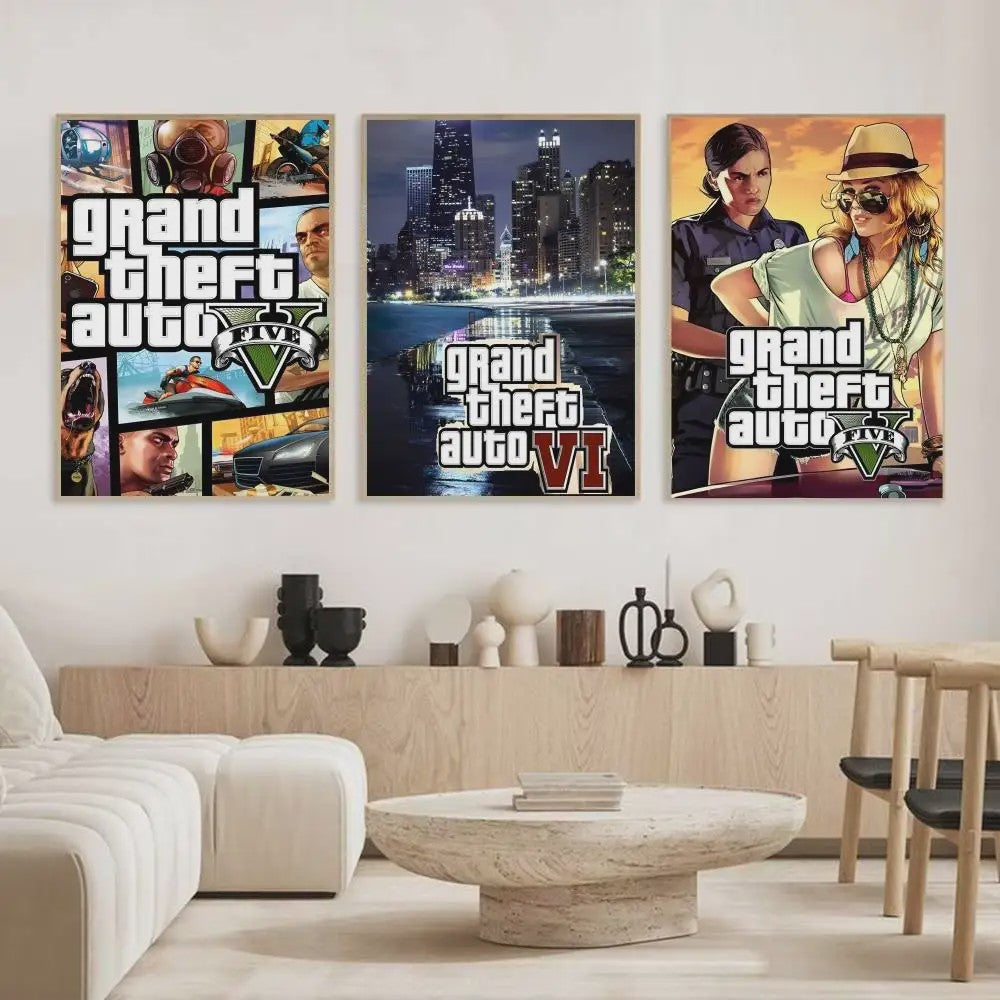 Grand Theft Auto Game Posters - Zelfklevend Muurdecoratie voor Fans
