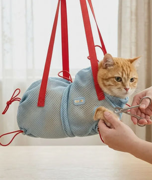 Ademende Mesh Kattenwaszak - Verstelbaar & Anti-Kras voor Grooming & Verzorging