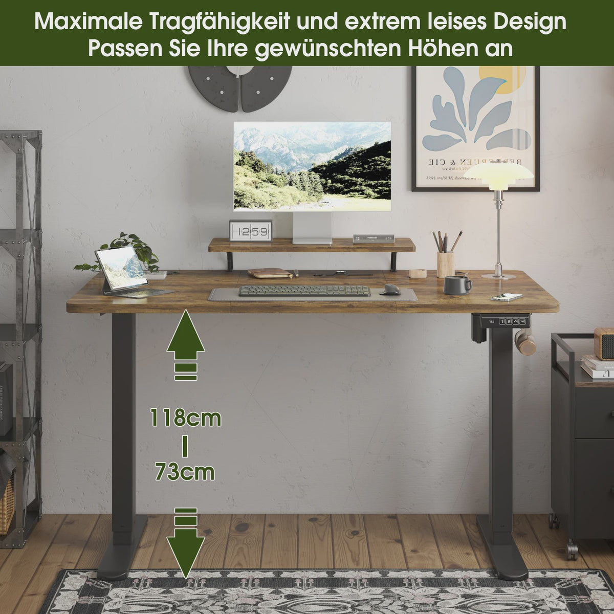 Devoko Elektrisch Inhoogte Verstelbaar Bureau 120x60cm met Monitorstandaard & Geheugenfuncties - Ergonomisch Sta-Buro (Wit)