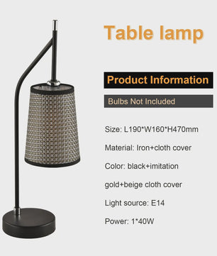 Retro Vintage Tafellamp Zwart met Beige Stofkap - Sfeervolle Verlichting voor Slaapkamer & Woonkamer
