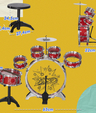 Aiyaplay Kinder Drumstel met Sterren Thema en Krukje - 65x22x57 cm