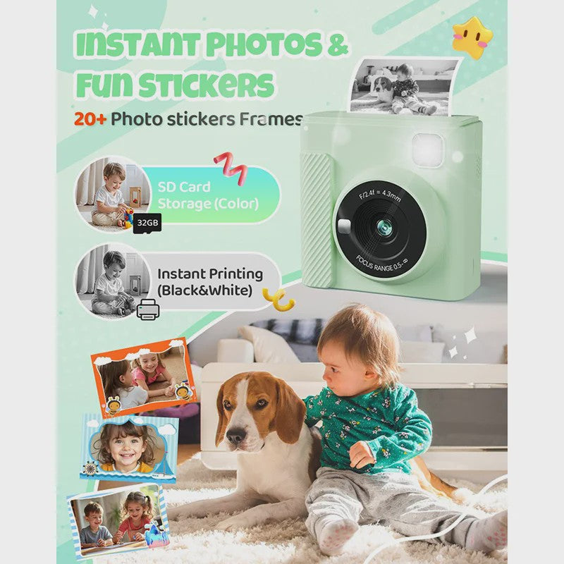 Direct Print Kinder Camera - 1080P HD Fotocamera met Instant Printer & Kleuren Prints