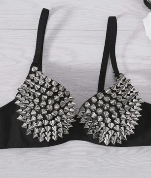 Steampunk BH met Zilveren Spikes - Fashion Party Club Top voor Dames