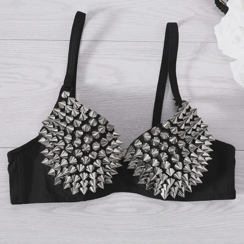 Steampunk BH met Zilveren Spikes - Fashion Party Club Top voor Dames