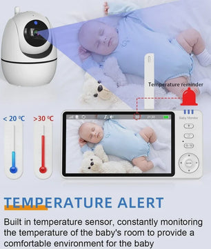5 Inch Video Babyfoon met PTZ Camera, Nachtzicht, Temperatuursensor en Lullabies