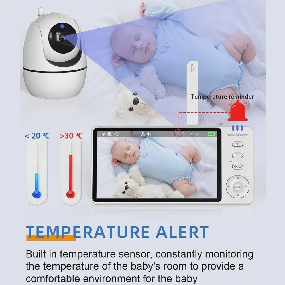 5 Inch Video Babyfoon met PTZ Camera, Nachtzicht, Temperatuursensor en Lullabies