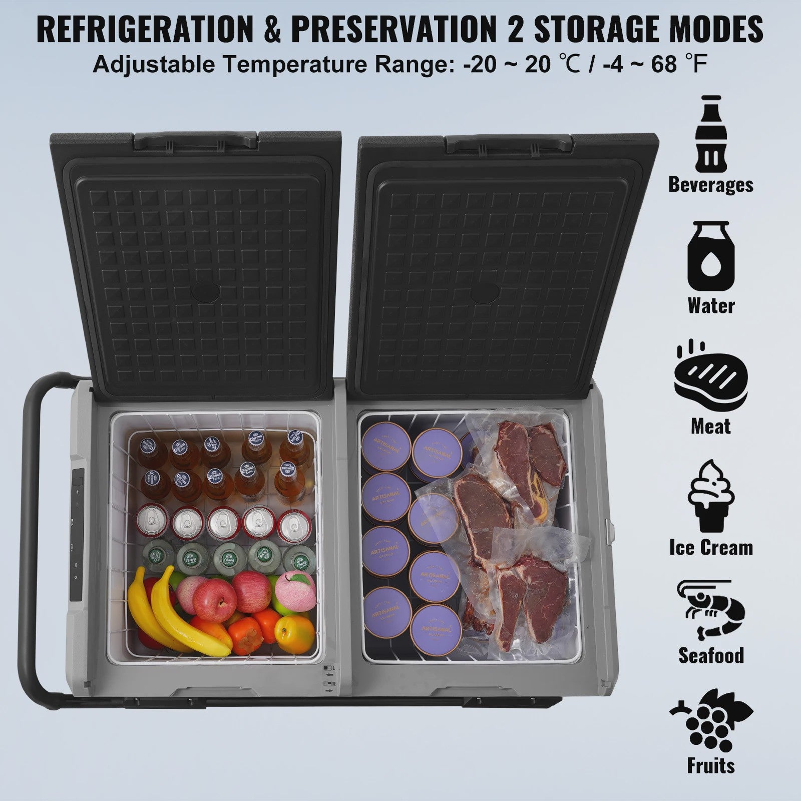 Draagbare Dubbelzone Koelkast 95L: Compressor Koelbox voor Auto, Camping & Outdoor