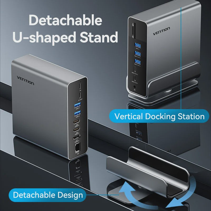 Vention 15-in-1 USB-C Docking Station: Triple Monitor 4K@60Hz, 100W PD, USB 3.2 Hub