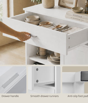 Wit Keuken Sideboard met Schuifdeur, Lades en Verstelbare Planken - Multifunctioneel Meubelstuk