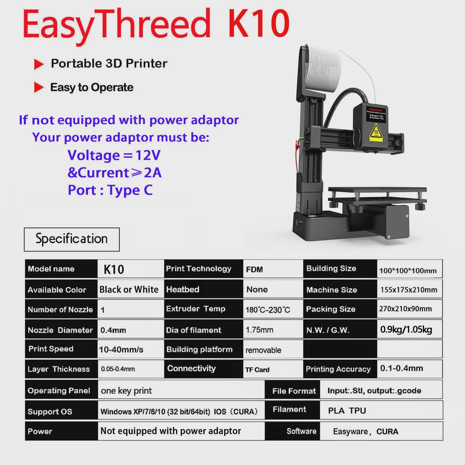 EasyThreed 3D Printer - Instapmodel voor Beginners, PLA & TPU Filament