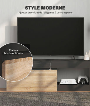 Moderne TV Meubel met 2 Deuren en Open Compartiment - Zwart/Houtkleur - Tot 60 Inch