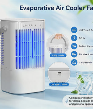 Draagbare Ventilator met 900ml Tank, 7-kleuren Nachtlampje & USB - Ideaal voor Huis en Kantoor