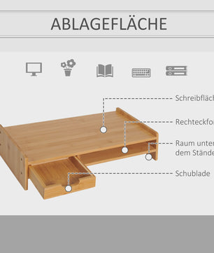 Bamboe Monitorstandaard met Lade en Opbergvak - 49x25.5x11.5 cm