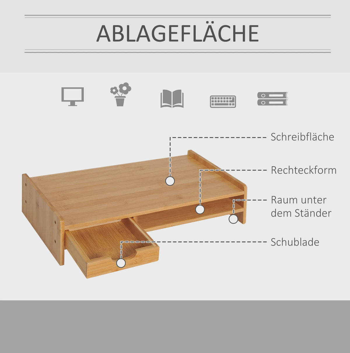 Bamboe Monitorstandaard met Lade en Opbergvak - 49x25.5x11.5 cm