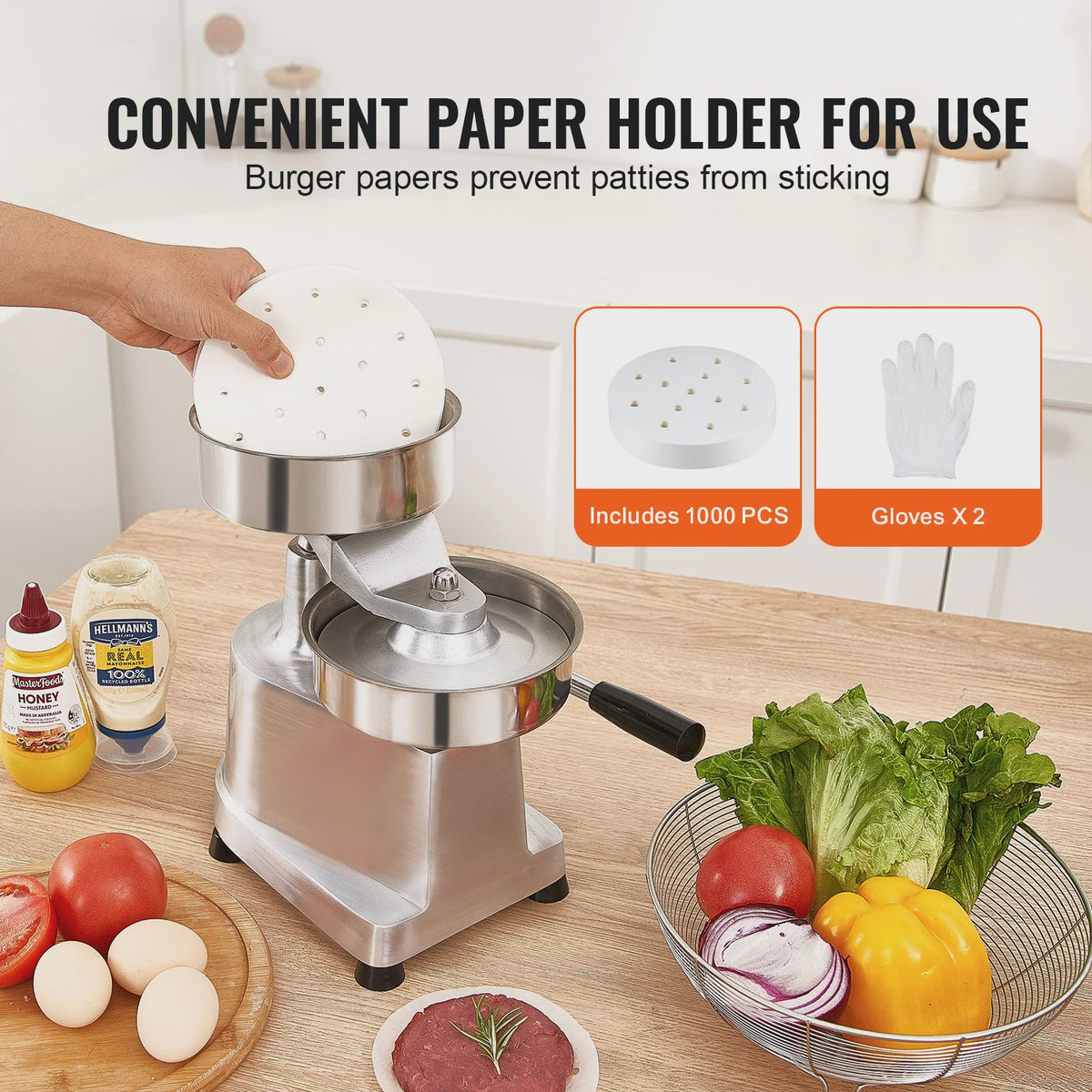 Professionele Burger Patty Maker - 6 Inch Roestvrij Staal - Horeca Kwaliteit