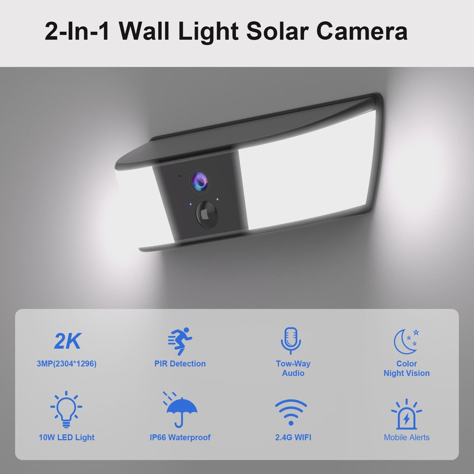 2K Buiten Beveiligingscamera met Wandlamp, Kleuren Nachtzicht & Bewegingsdetectie - 5200mAh Batterij