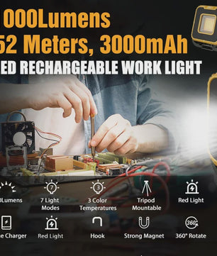Krachtige Oplaadbare LED Werkspot 1000 Lumen met 3000mAh Batterij - Waterdicht & Draagbaar